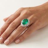 Art Deco Emerald & Diamond Platinum Ring, 15ct Oval Emerald, Circa 1930s