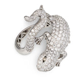 Vintage 1970s Diamond Pave Salamander Ring, 2.82ct, 18K White Gold, Figural Liza