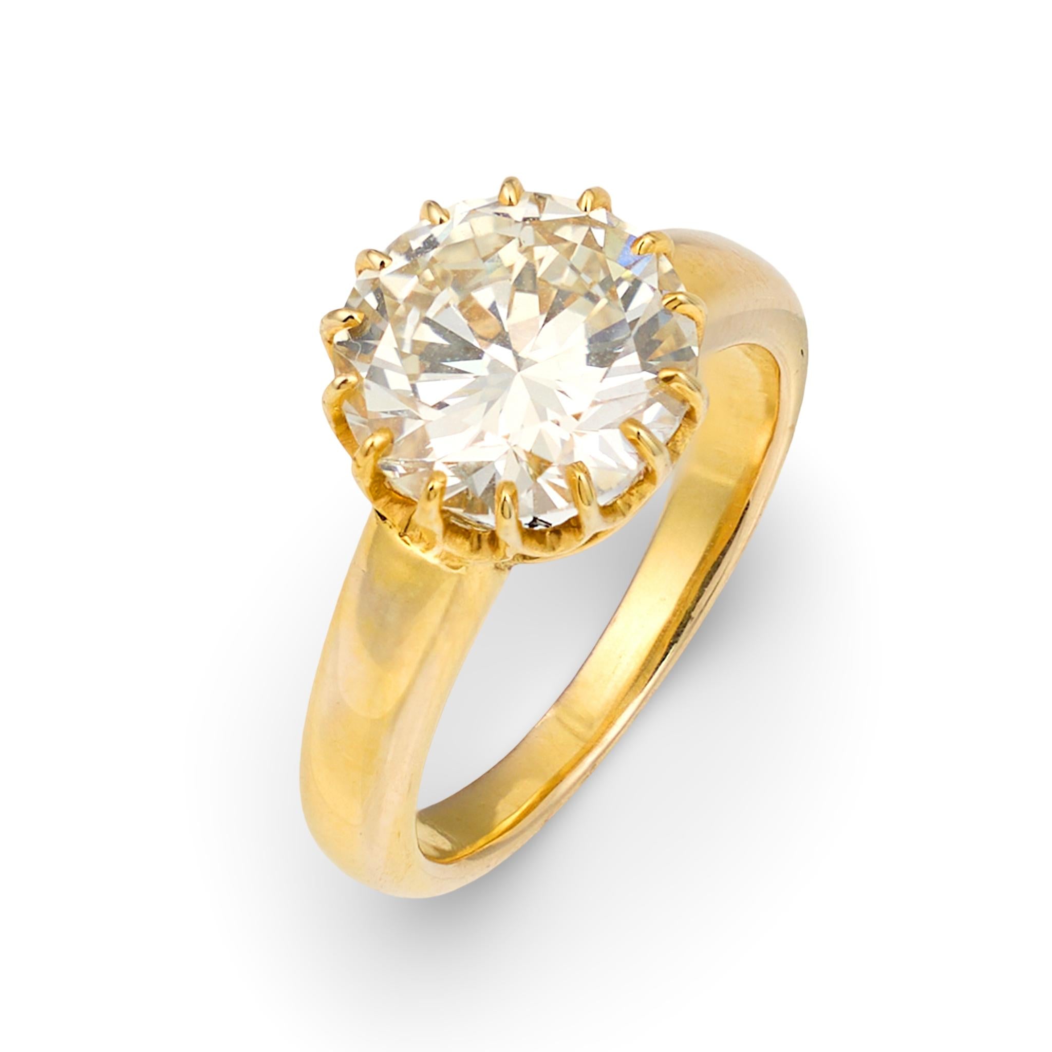 GIA Certified 3.32ct Round Brilliant Diamond Engagement Ring, 14K Yellow Gold, c