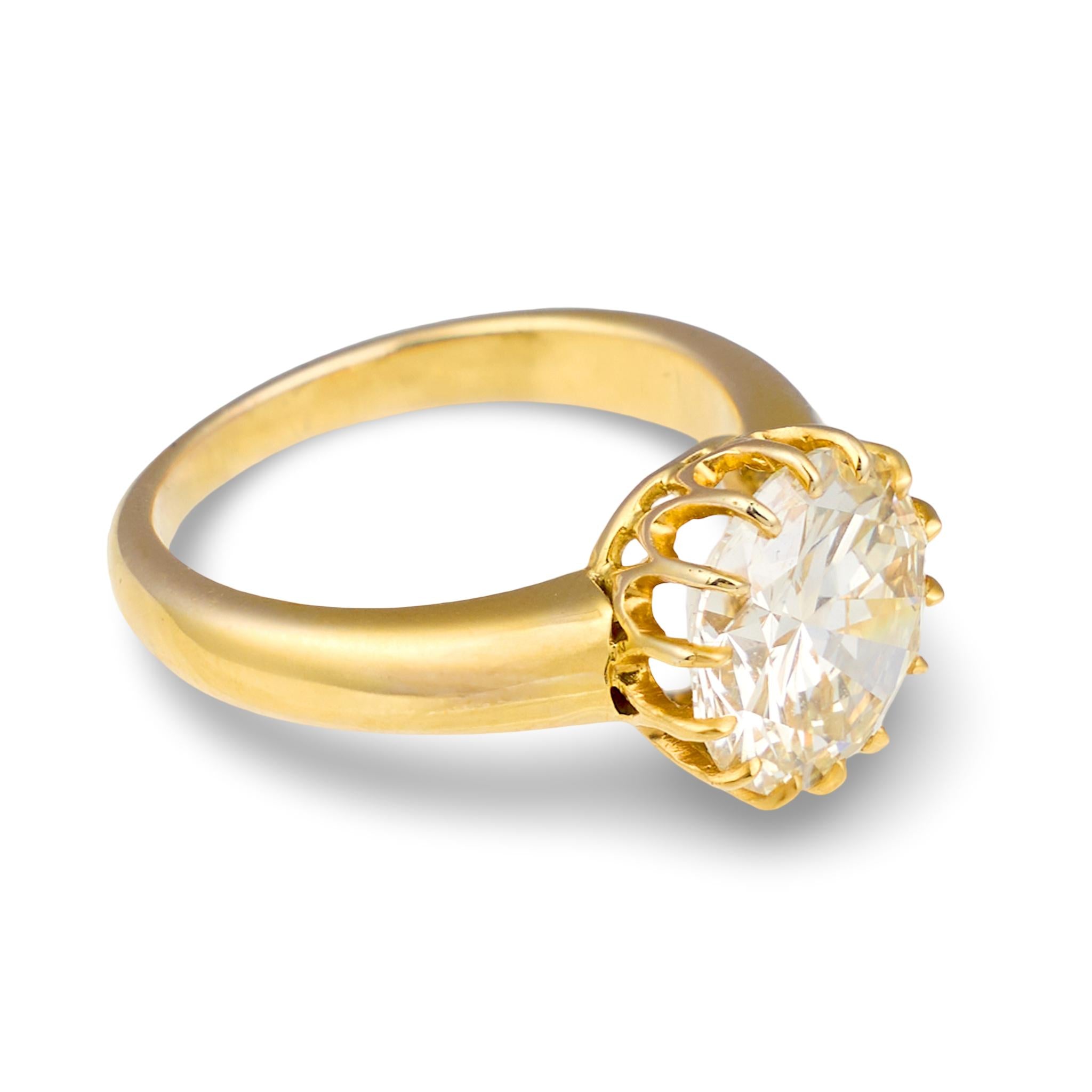 GIA Certified 3.32ct Round Brilliant Diamond Engagement Ring, 14K Yellow Gold, c