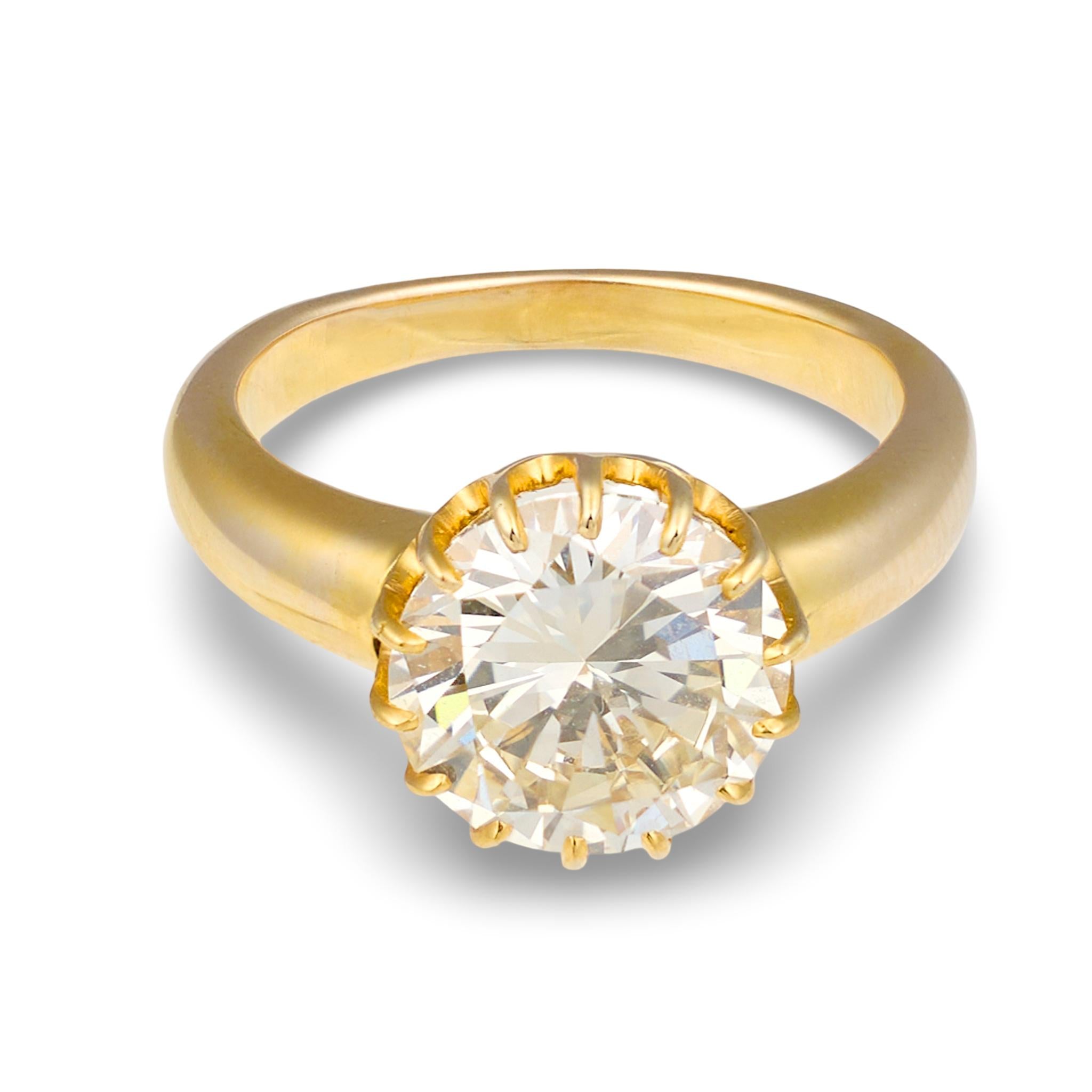 GIA Certified 3.32ct Round Brilliant Diamond Engagement Ring, 14K Yellow Gold, c