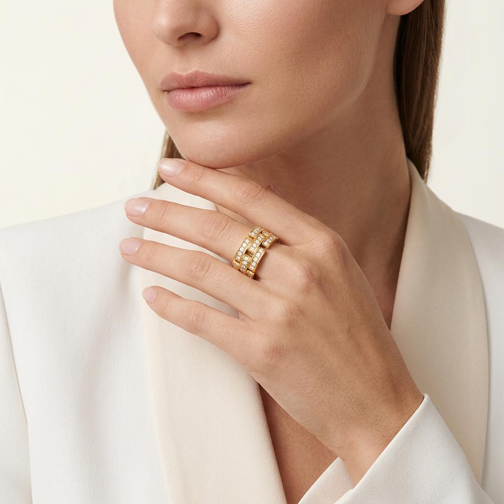 Cartier Maillon Panthère 18K Yellow Gold Diamond Band Ring, 1.40ct, Original Box