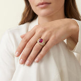 GIA Certified No-Heat 10ct Cabochon Ruby and Diamond 18K Yellow Gold Ring, circa