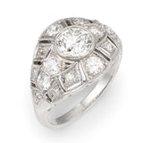 Art Deco Diamond Bombe Ring in Platinum, Old European Cut, Circa 1920s