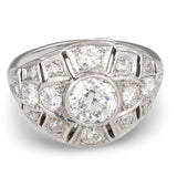 Art Deco Diamond Bombe Ring in Platinum, Old European Cut, Circa 1920s