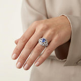 Mauboussin Sapphire and Diamond Platinum Dome Ring, Circa 1950s