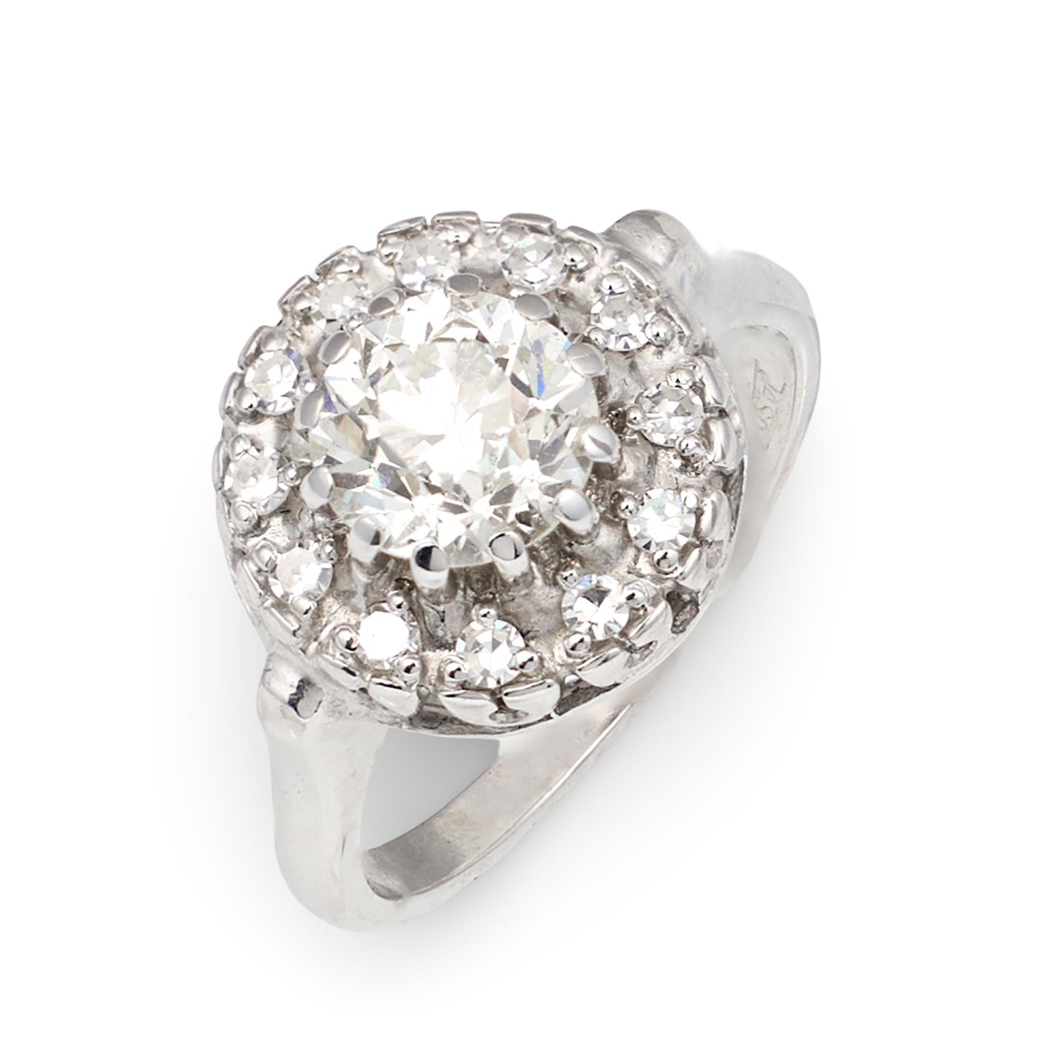 Art Deco 1930s Diamond Solitaire Ring, 1.40ct Old European Cut, 14K White Gold