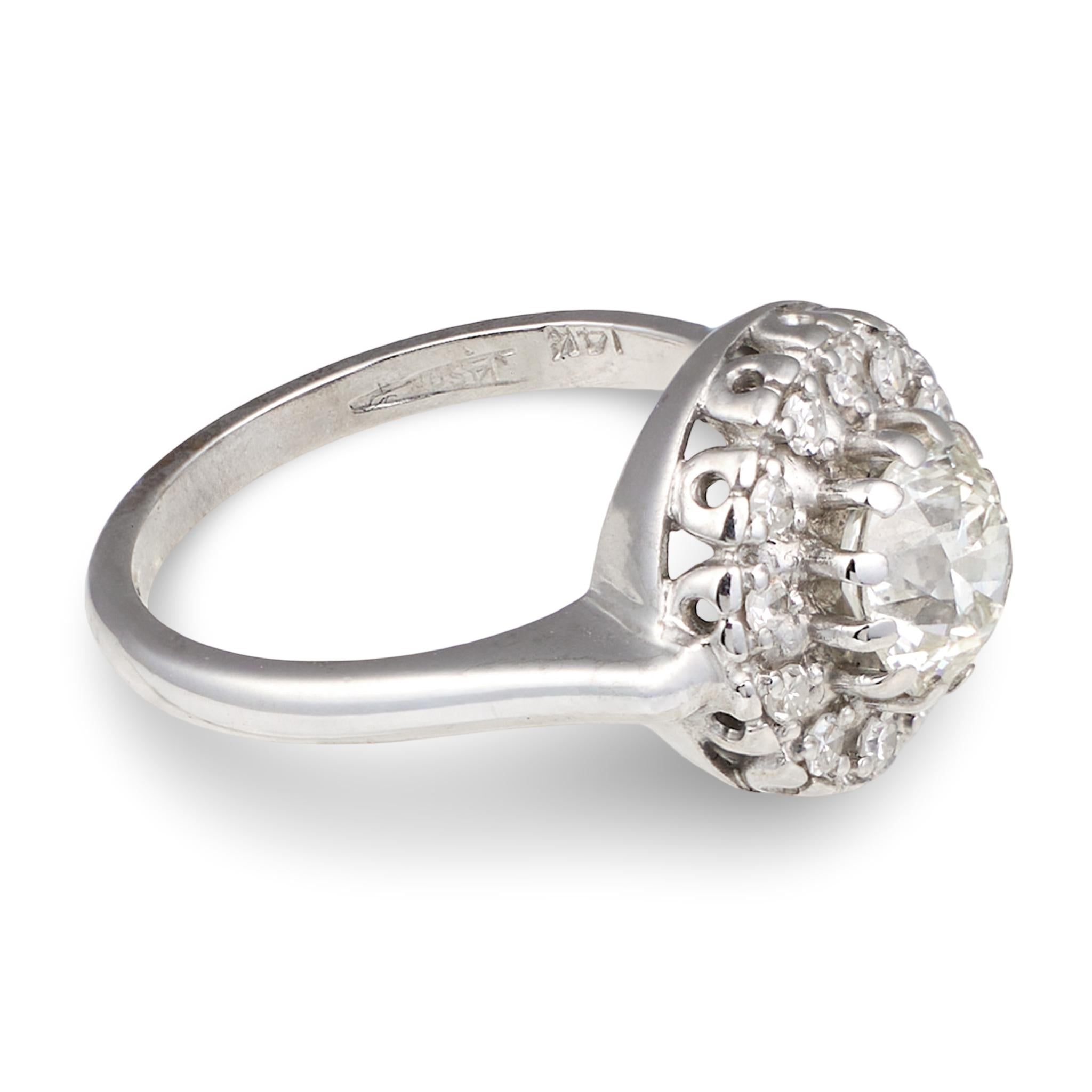 Art Deco 1930s Diamond Solitaire Ring, 1.40ct Old European Cut, 14K White Gold