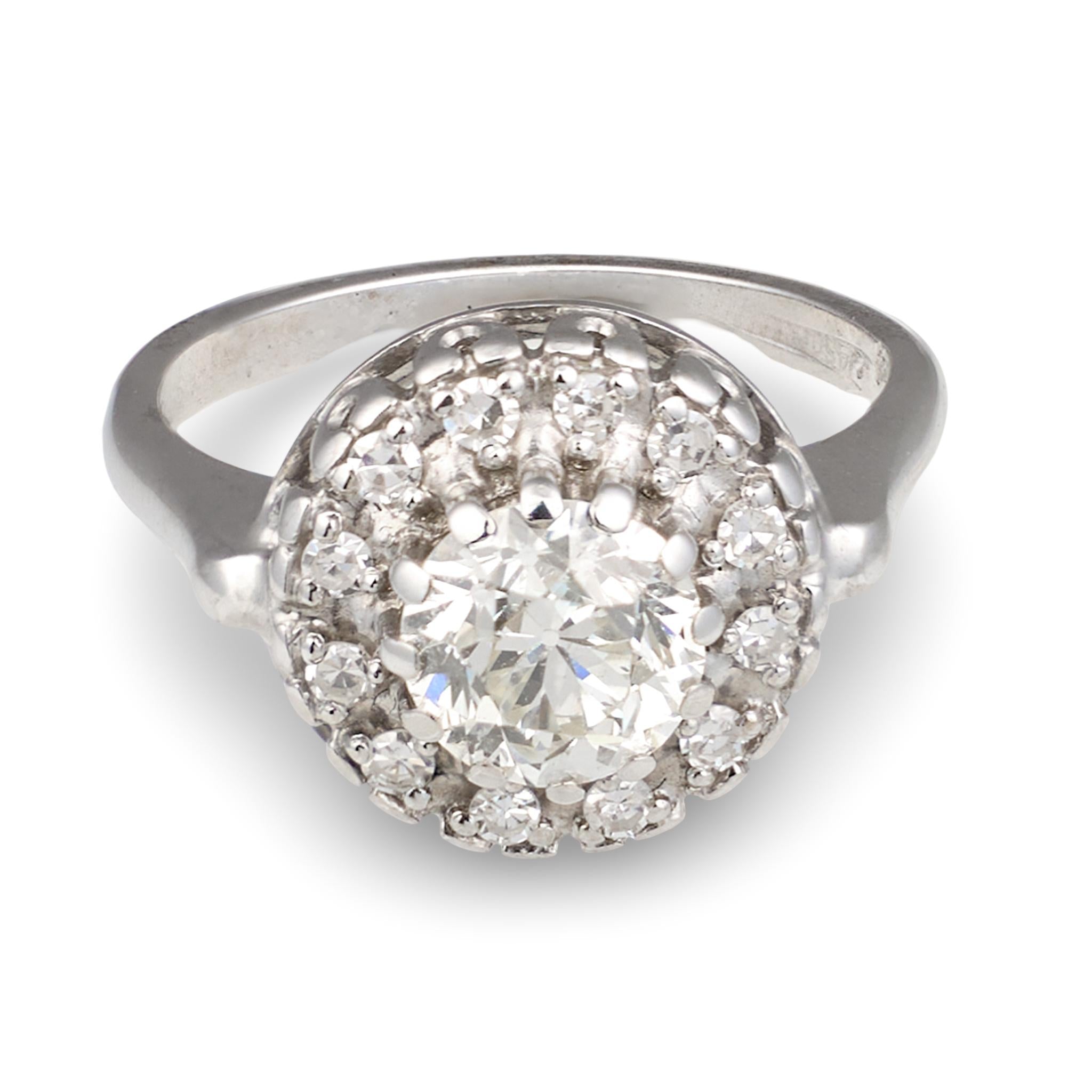 Art Deco 1930s Diamond Solitaire Ring, 1.40ct Old European Cut, 14K White Gold