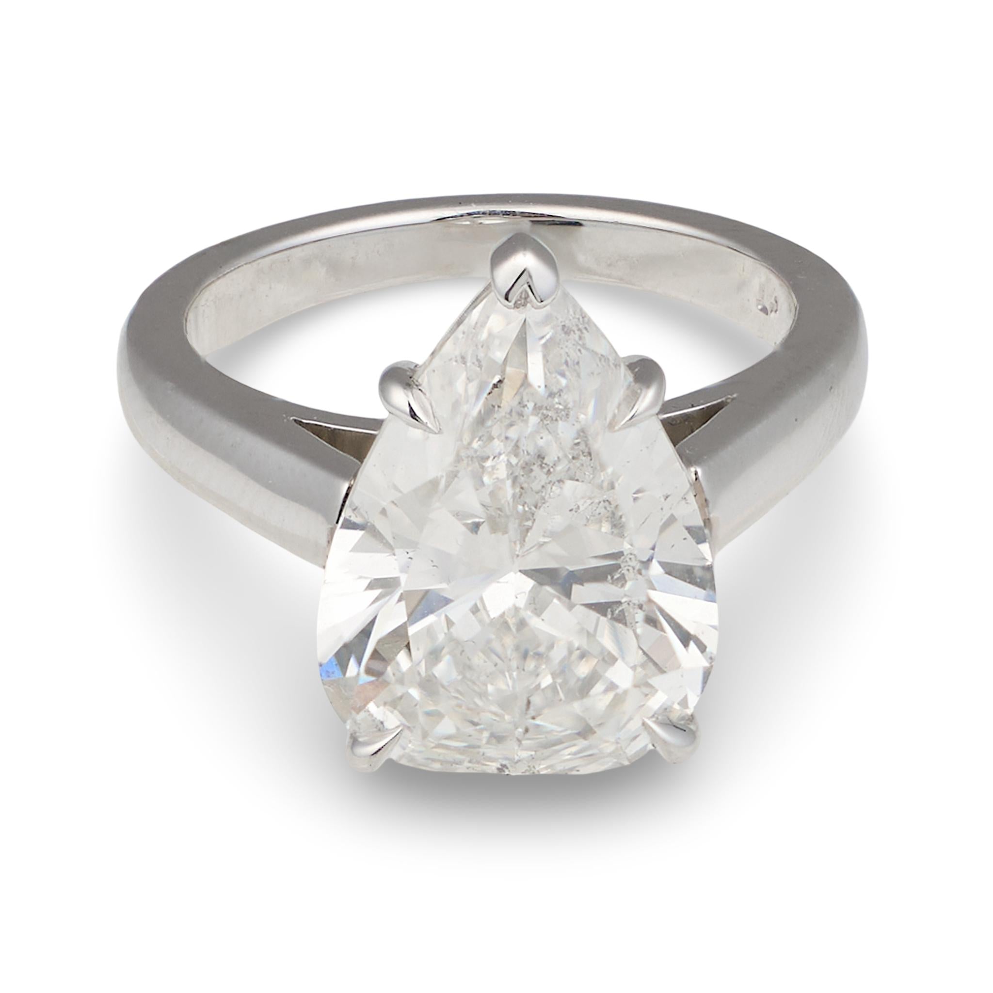 GIA Certified 5.31ct Pear Diamond Platinum Engagement Ring