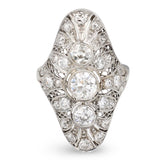 Art Deco Diamond Filigree Platinum Ring, 2.80ct, Handmade, 1920s