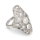 Art Deco Diamond Filigree Platinum Ring, 2.80ct, Handmade, 1920s