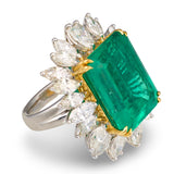 Emerald and Diamond Ring in Platinum and 18K Gold, GIA-Certified 19.34ct Colombi