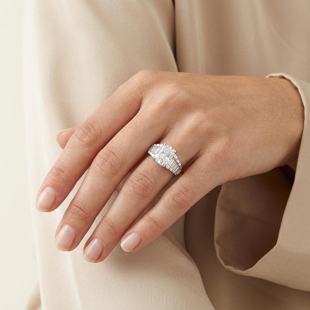 GIA Certified 1.79ct Radiant Diamond Platinum Ring, Tiered Baguettes
