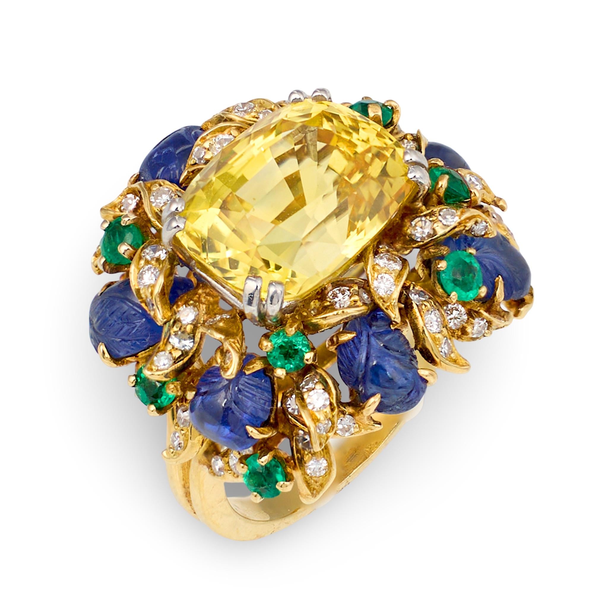 web  Yellow Sapphire and Multi-Gem Cocktail Ring by Julius Cohen, Circa 1970s