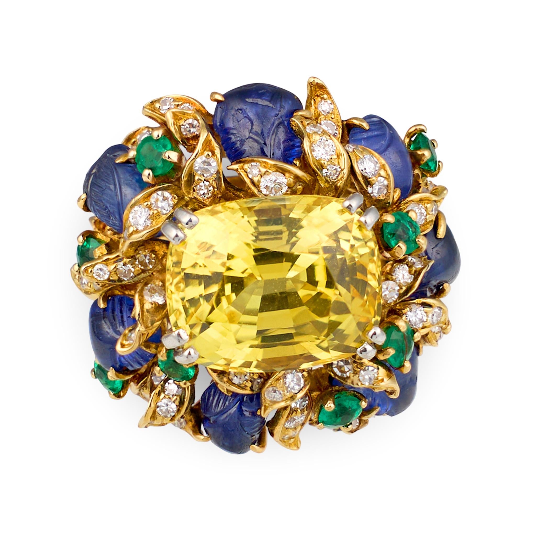 web  Yellow Sapphire and Multi-Gem Cocktail Ring by Julius Cohen, Circa 1970s
