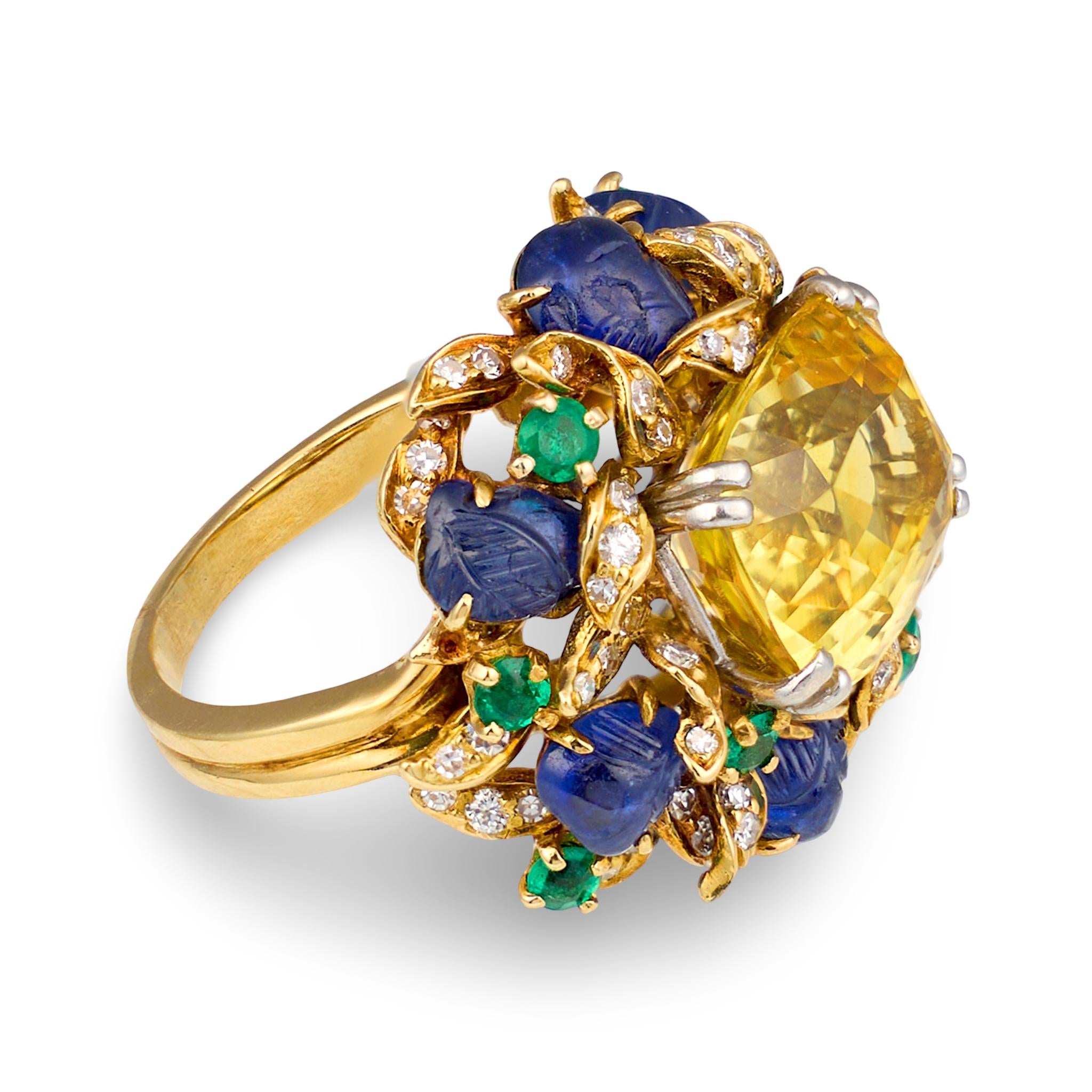web  Yellow Sapphire and Multi-Gem Cocktail Ring by Julius Cohen, Circa 1970s