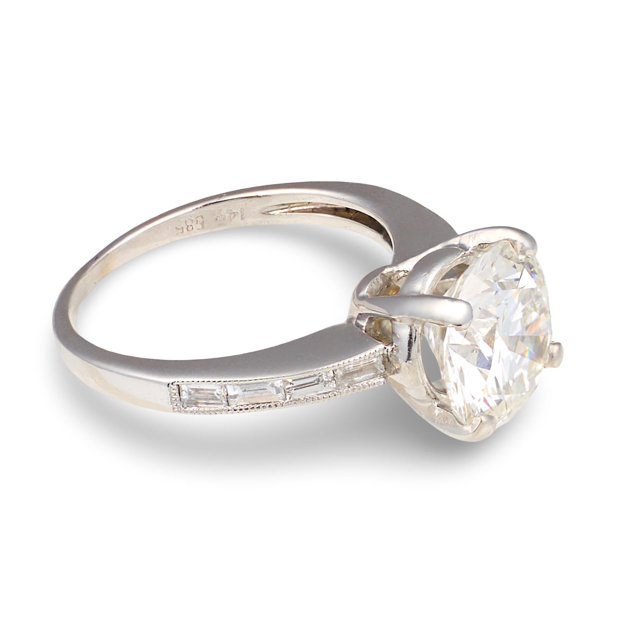 GIA 3.16 Carat Diamond Engagement Ring, Platinum and 14K White Gold