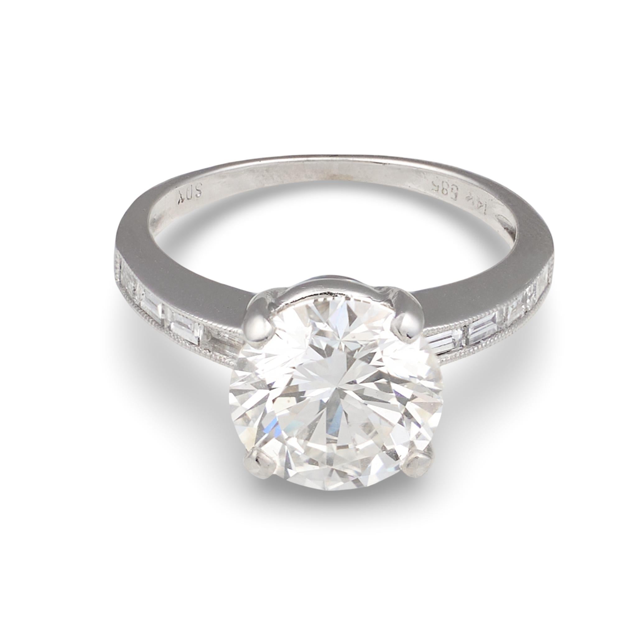 GIA 3.16 Carat Diamond Engagement Ring, Platinum and 14K White Gold