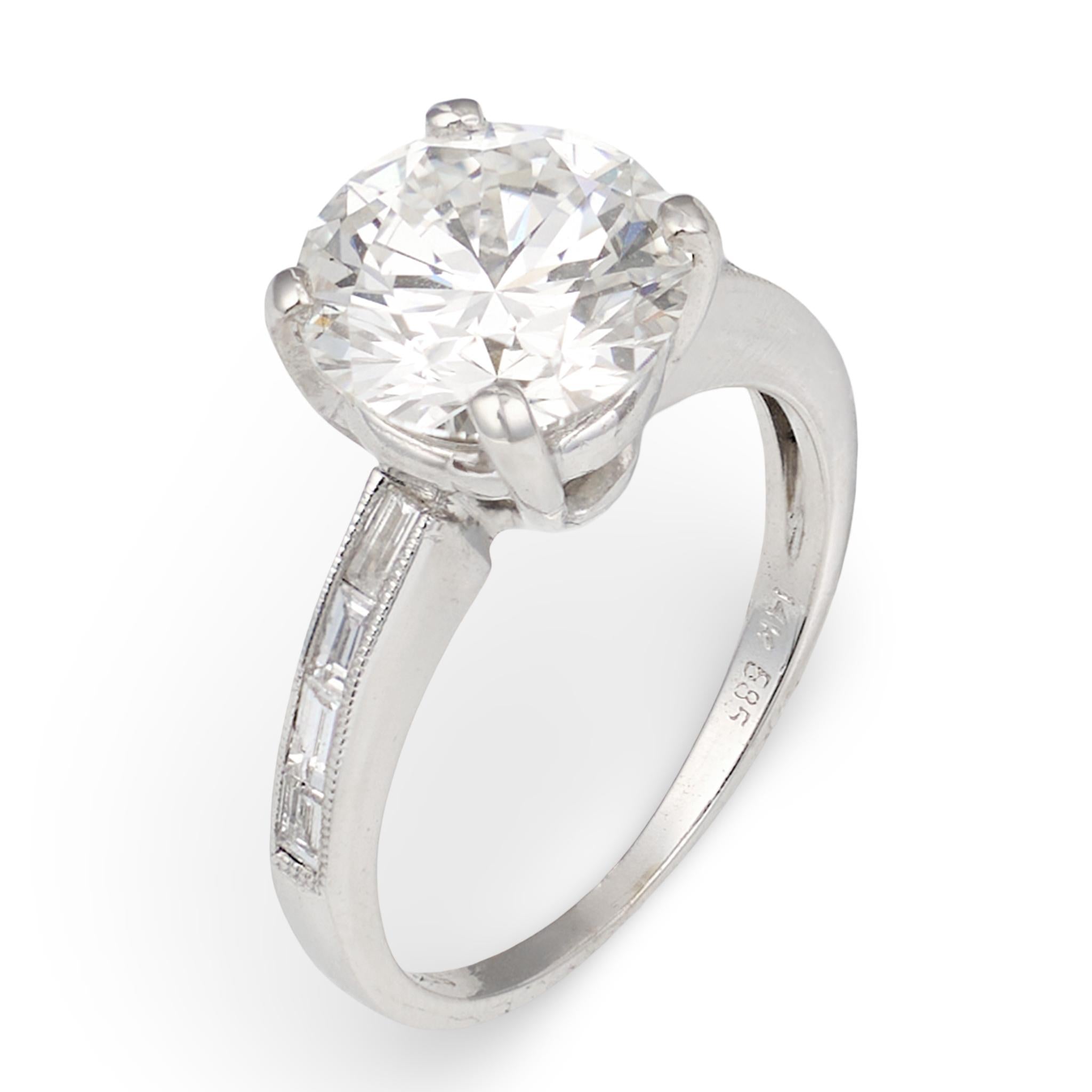 GIA 3.16 Carat Diamond Engagement Ring, Platinum and 14K White Gold