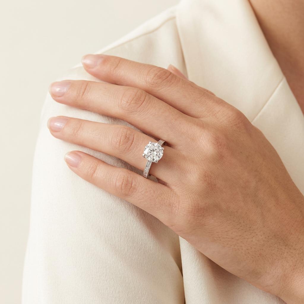 GIA 3.16 Carat Diamond Engagement Ring, Platinum and 14K White Gold
