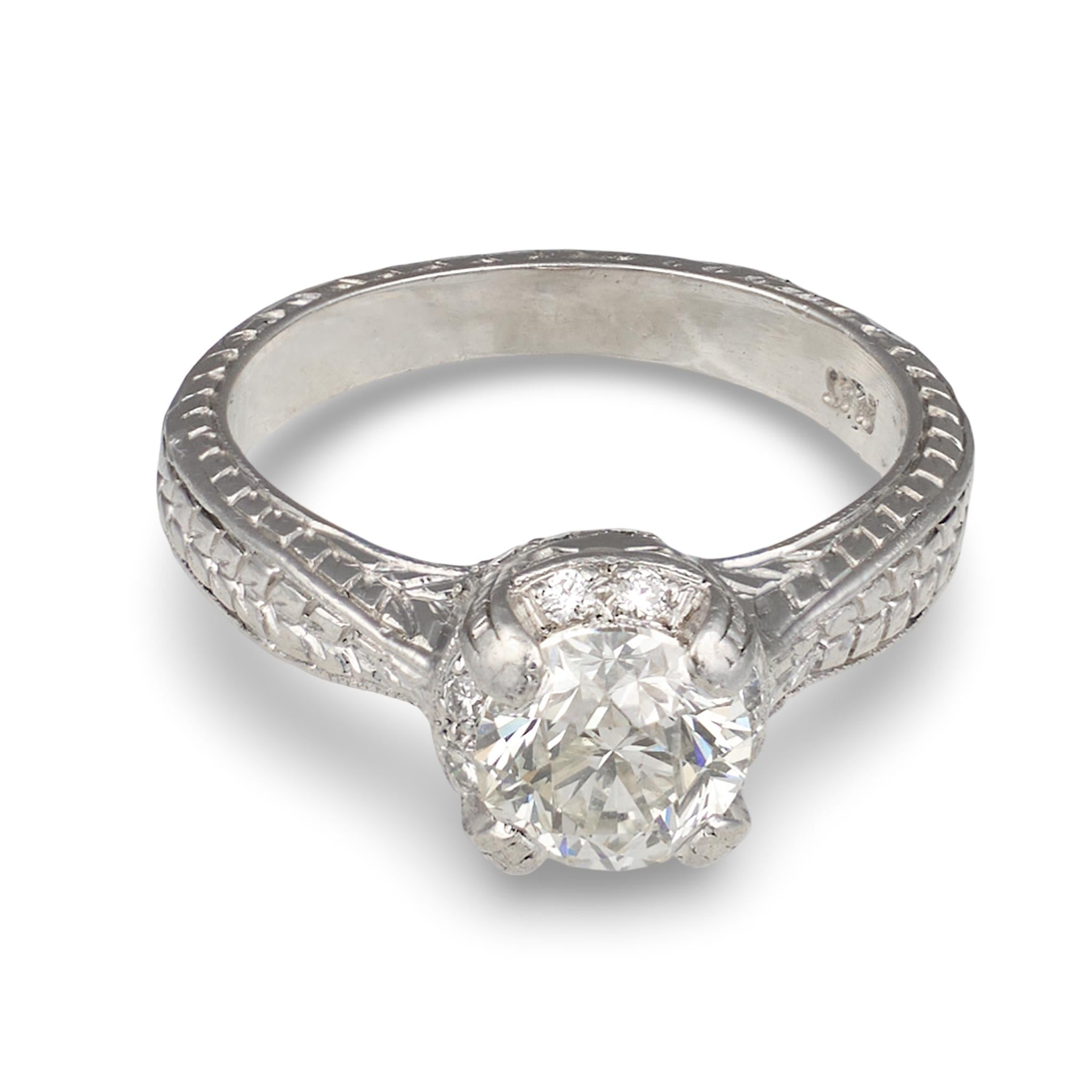 Vintage-Style Old European Cut Diamond Engagement Ring, 1.35 ct, Platinum