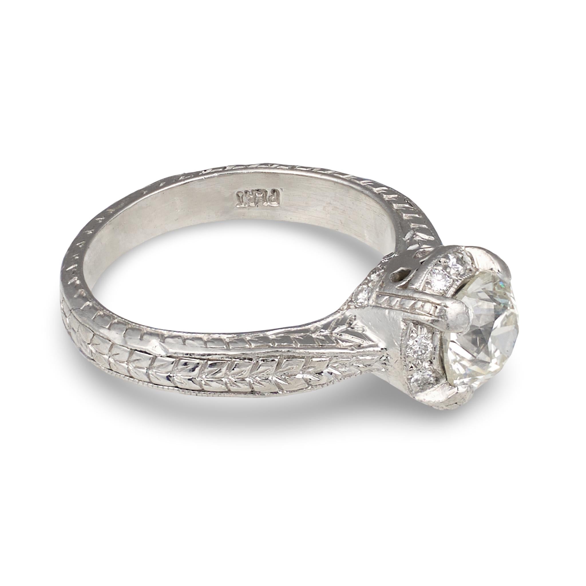 Vintage-Style Old European Cut Diamond Engagement Ring, 1.35 ct, Platinum