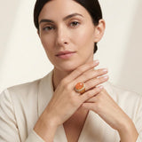 Peach Moonstone & Diamond 18K Gold Dome Ring, 35ct, Circa 1970s