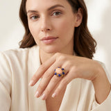 Pink Coral, Lapis Lazuli and Diamond Ring in 18K Yellow Gold, Circa 1960s