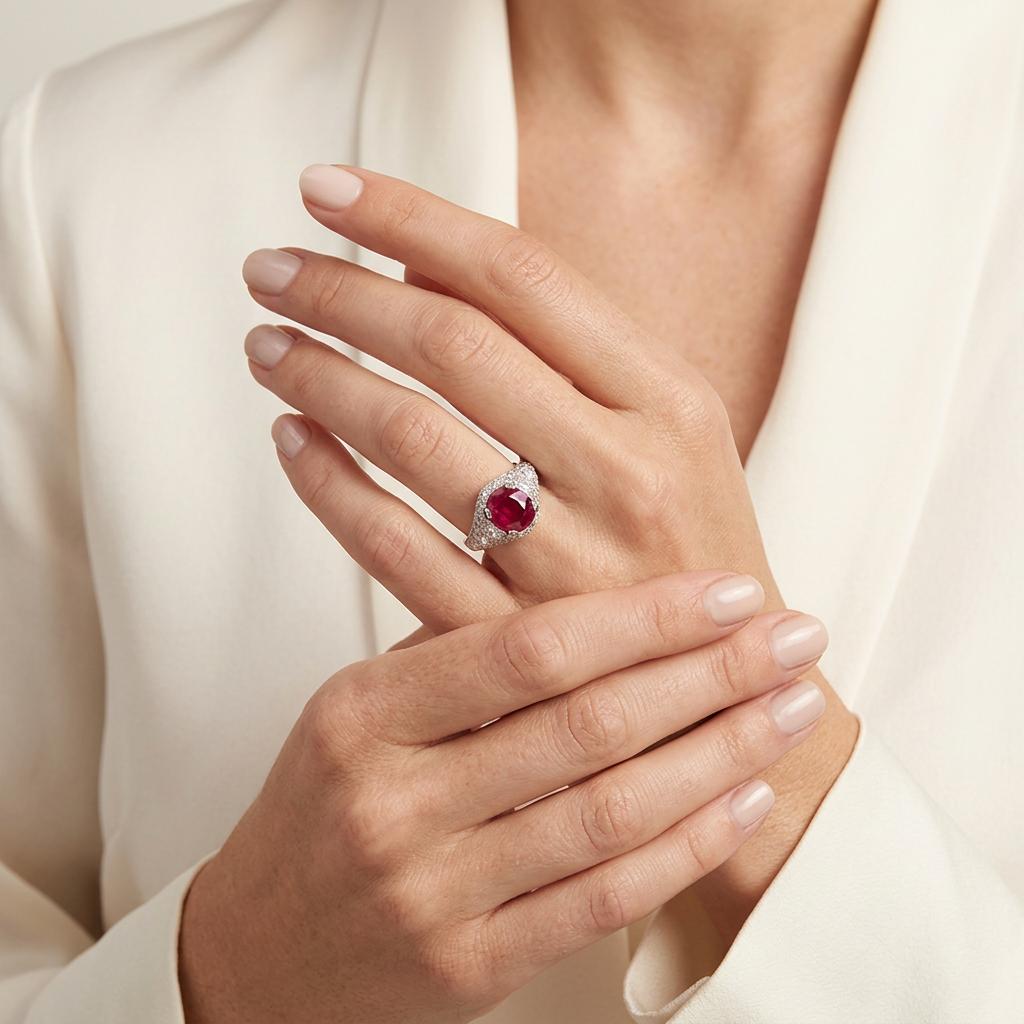 Art Deco Unheated Burmese Ruby and Diamond Platinum Ring, AGL Certified, Circa 1