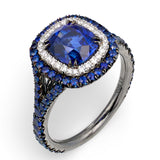 Omi Privé Sapphire and Diamond Blackened Platinum Ring, Duet Collection
