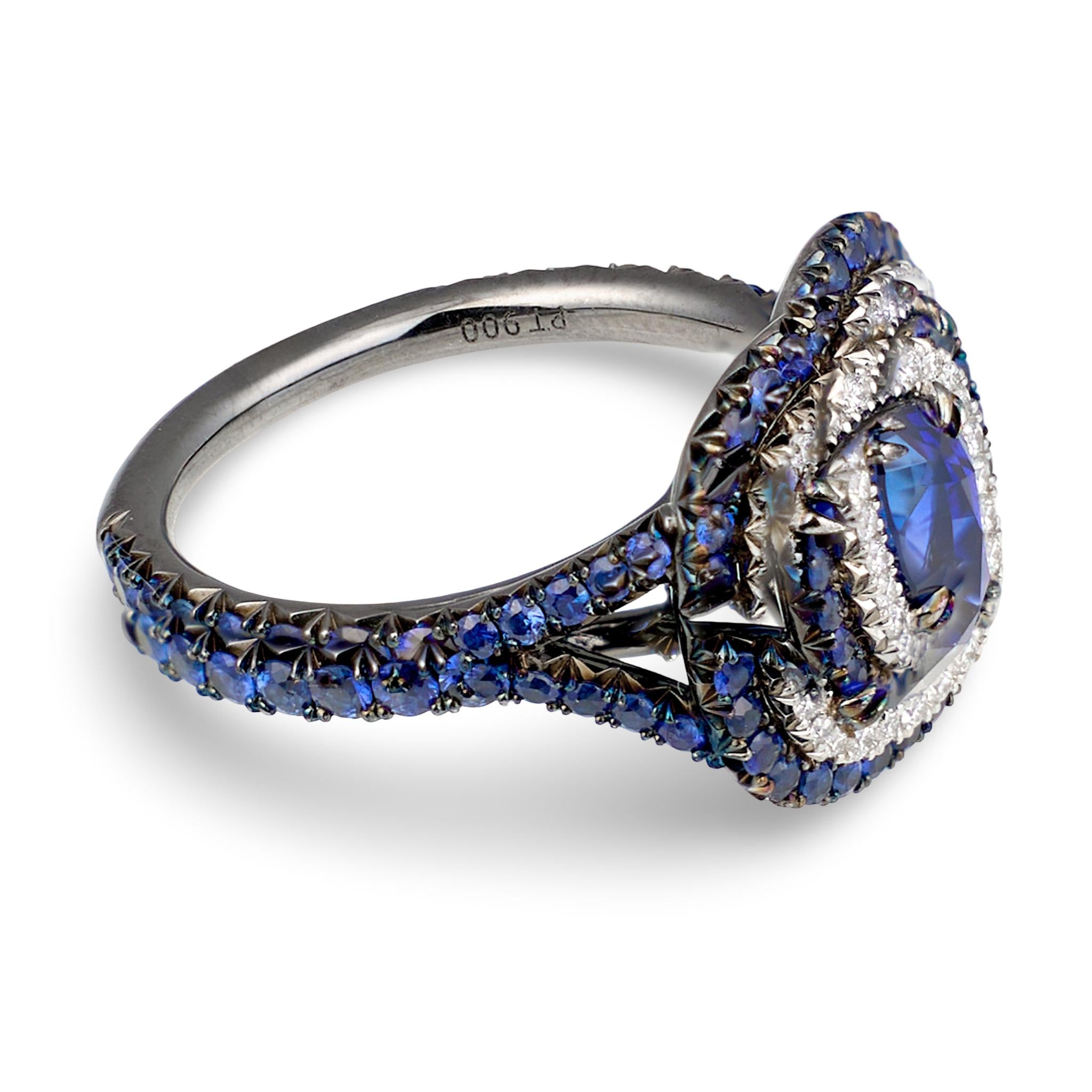 Omi Privé Sapphire and Diamond Blackened Platinum Ring, Duet Collection