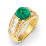 Tiffany & Co. Sugarloaf Cabochon Emerald and Diamond Ring, 18K Yellow Gold, 1970