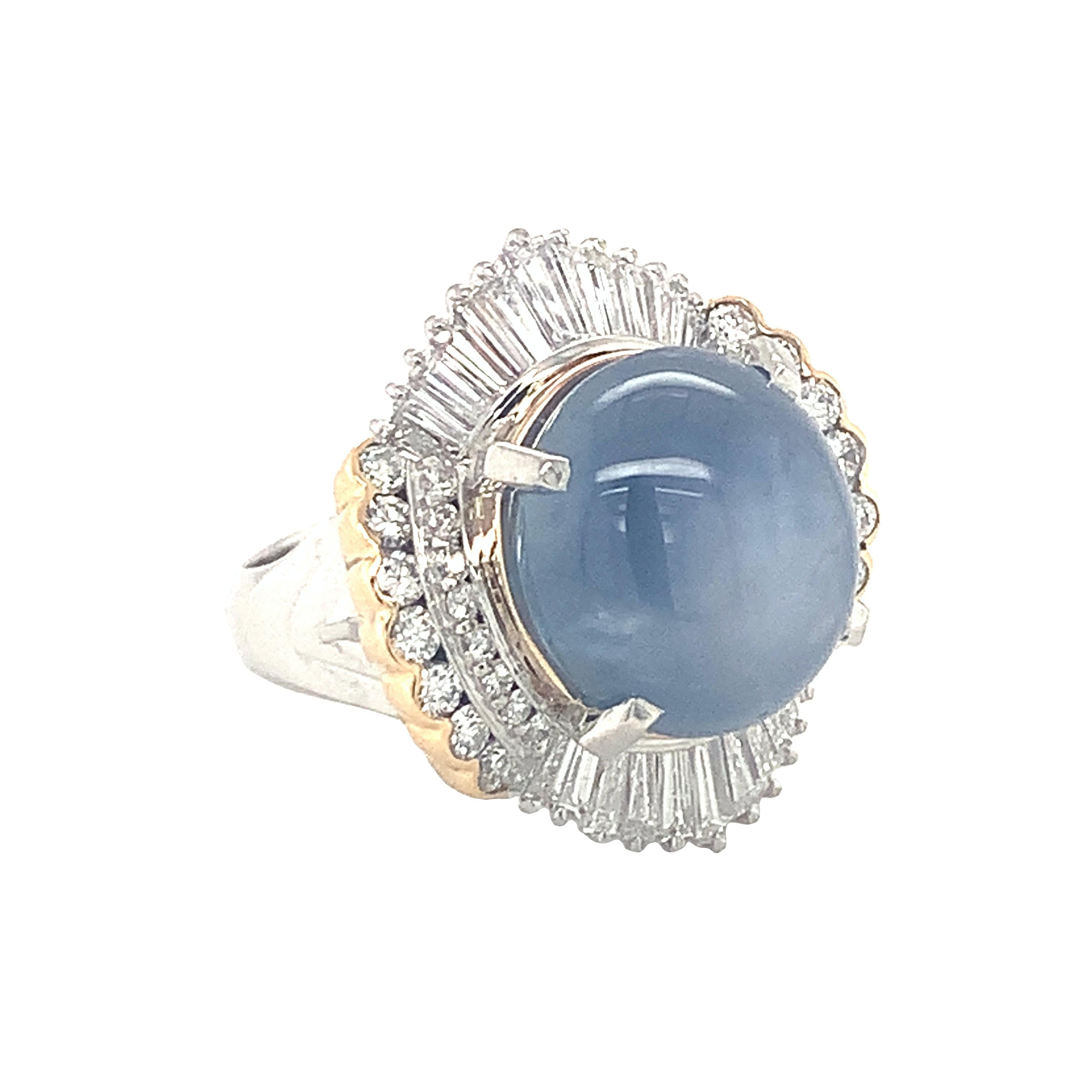 Star sapphire cabochon with diamond surround, 1950s platinum ring