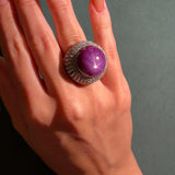 GIA 78.67ct Star Ruby and 4.15ct Diamond Bombé Ring in 14K White Gold, No-Heat