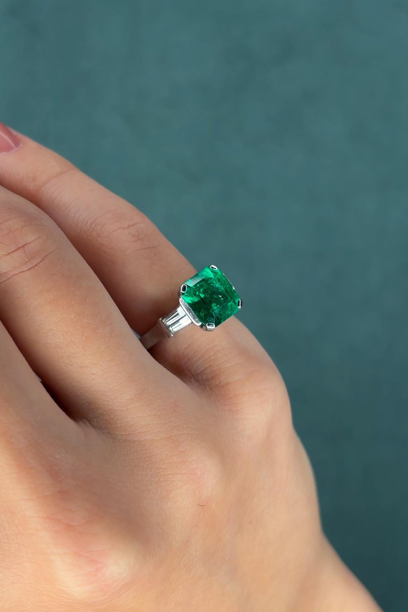 GIA 3.20ct Colombian Emerald & 0.45ct Diamond Platinum Ring