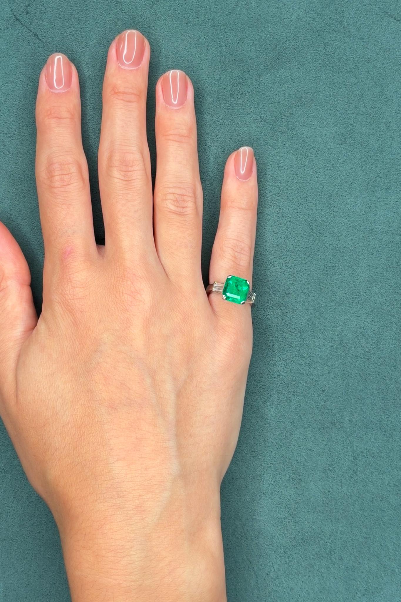 GIA 3.20ct Colombian Emerald & 0.45ct Diamond Platinum Ring