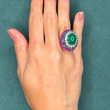 Multi-Gem Bombe Cocktail Ring, Cabochon 11.0ct Emerald, Ruby, Sapphire and Diamond