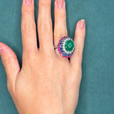 Multi-Gem Bombe Cocktail Ring, Cabochon 11.0ct Emerald, Ruby, Sapphire and Diamond