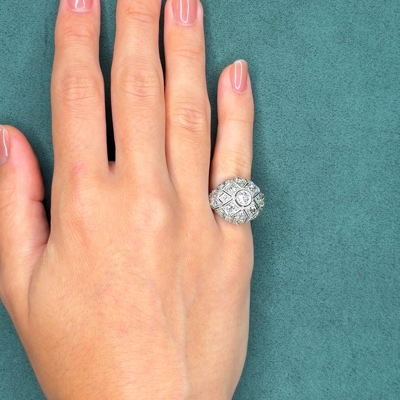 Art Deco Diamond Bombe Platinum Ring, 3 Carats, Circa 1920s