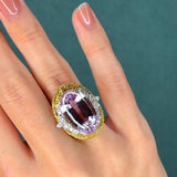 Vintage 25.4ct Kunzite and 0.25ct Diamond 18K Yellow Gold and Platinum Ring, circa 1960s