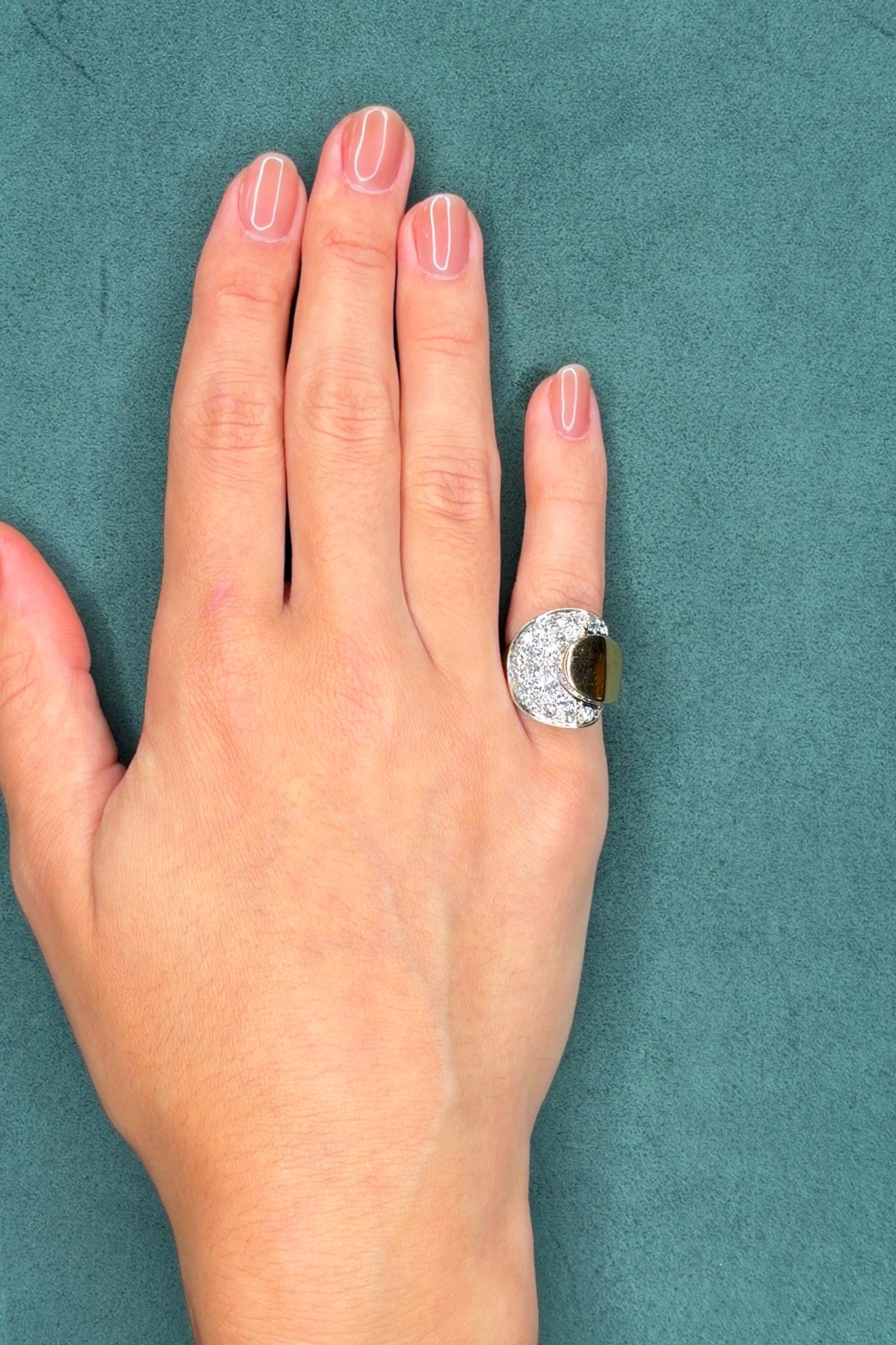 1940s Retro 1.6ct Diamond Pavé Dome Ring, Two-Tone 14K Gold Bombé Design
