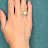 South Sea Golden Pearl and 1.5ct Diamond 18K Gold Ring, 13mm, Circa 1970s