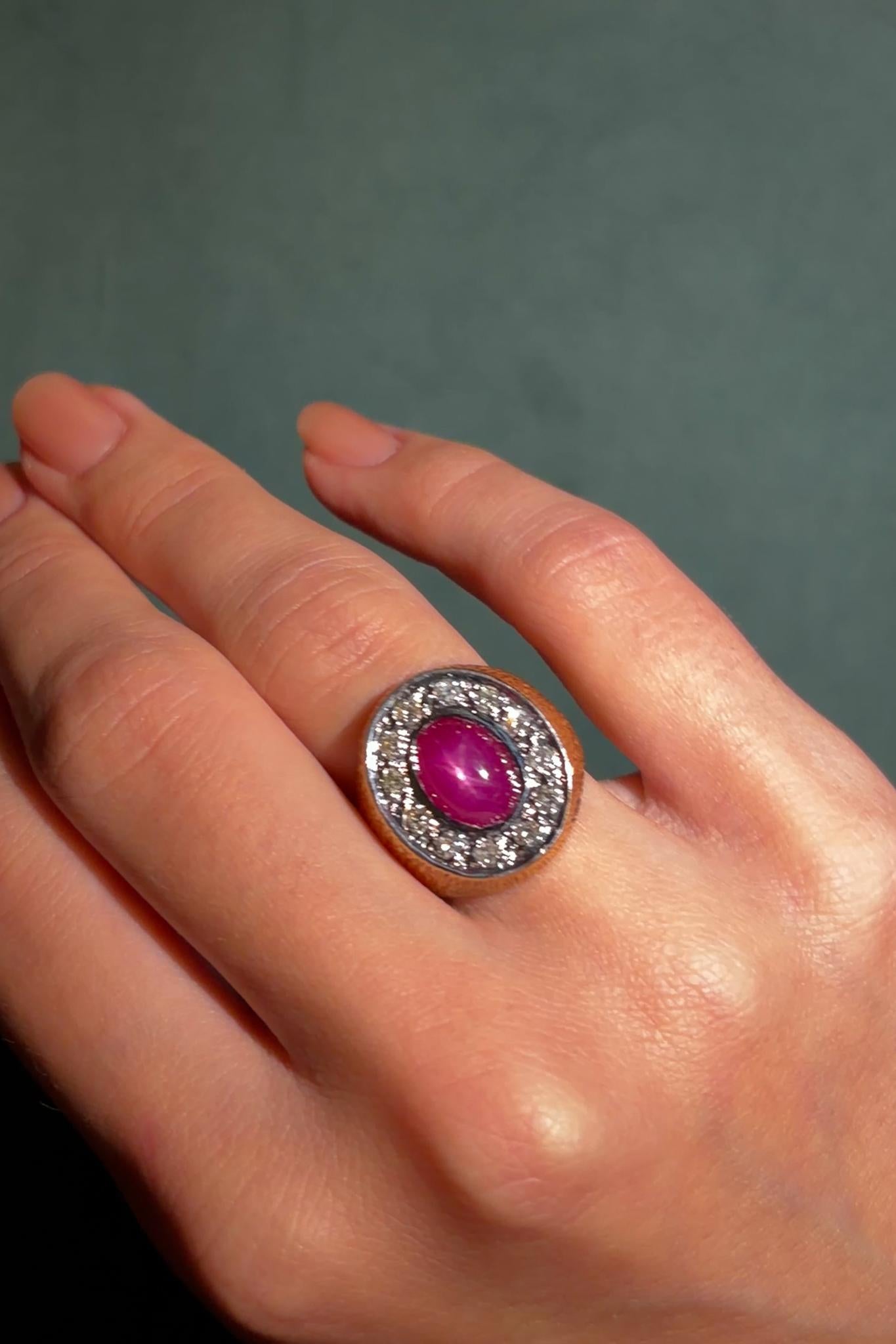 Mid-century Star 3.0ct Ruby and 0.5ct Diamond Palladium Ring, circa 1950s