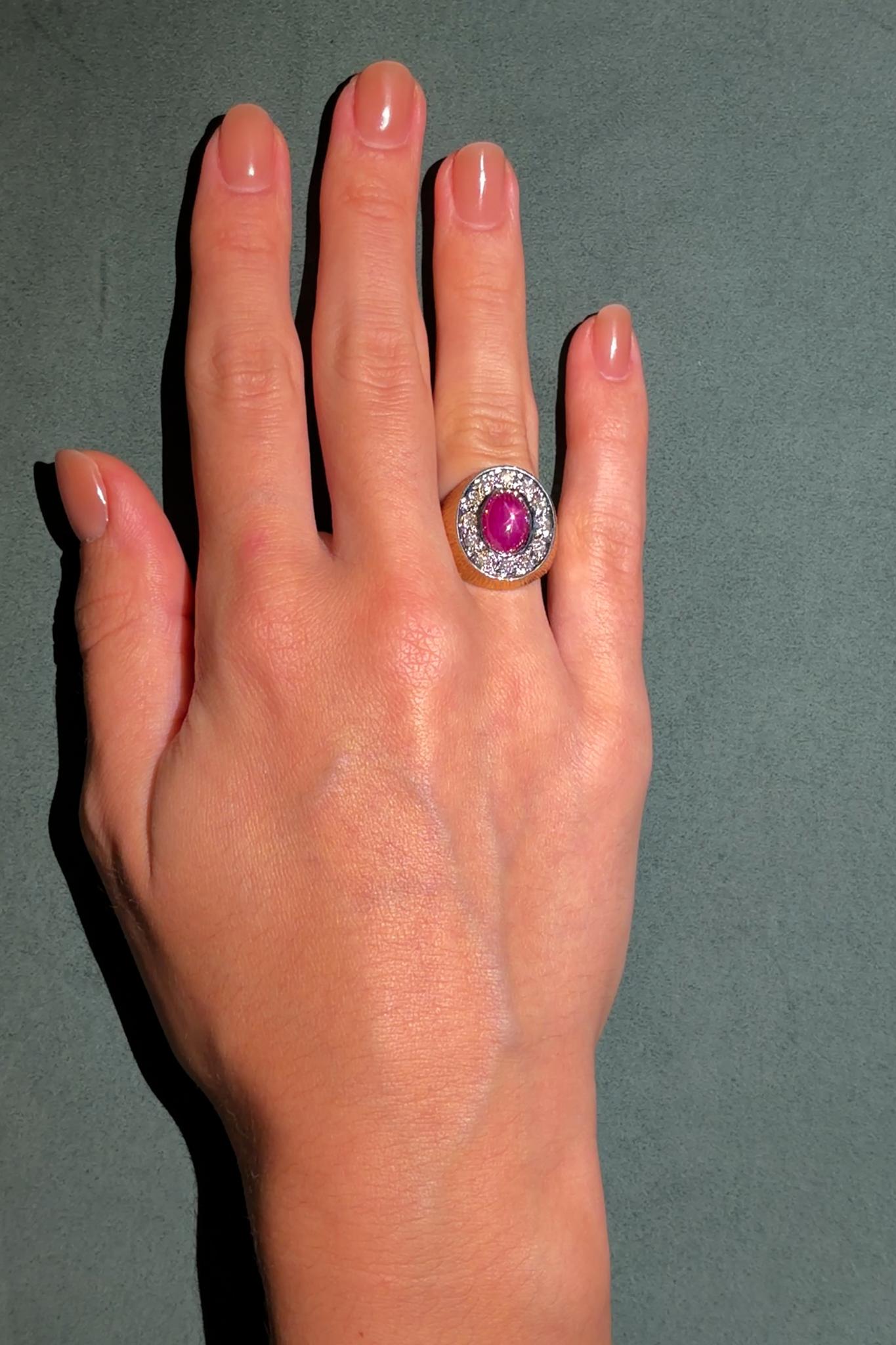 Mid-century Star 3.0ct Ruby and 0.5ct Diamond Palladium Ring, circa 1950s