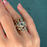 Diamond Cluster Ring in 14K Gold Nugget-Style Mount, 2.94ct Center Diamond, Circa 1960s