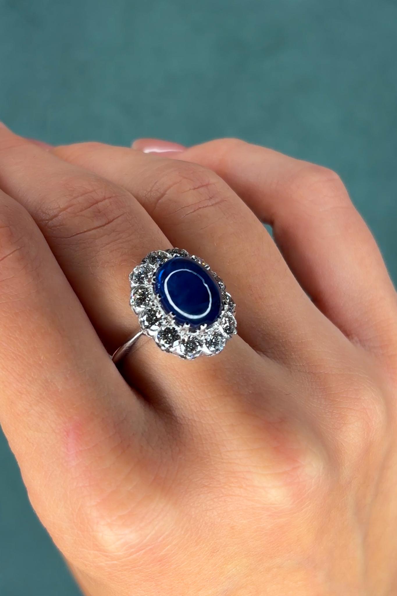 Vintage 1970s Italian 8.0ct Sapphire & 2.0ct Diamond Two-Tone Gold Ring, Matching Set Available