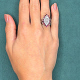 0.94ct Diamond and 0.64ct Ruby Cluster Ring, 14K White Gold, Circa 1960s