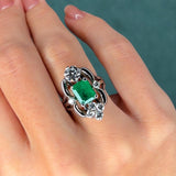 Russian-Origin 2.5ct Emerald and 1.0ct Diamond Ring in 14K White Gold, GIA, Circa 1950s