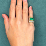 18K Gold Ring with 4.50ct AGL Colombian Emerald and 3.6ct Diamond Halo, Circa 1970s